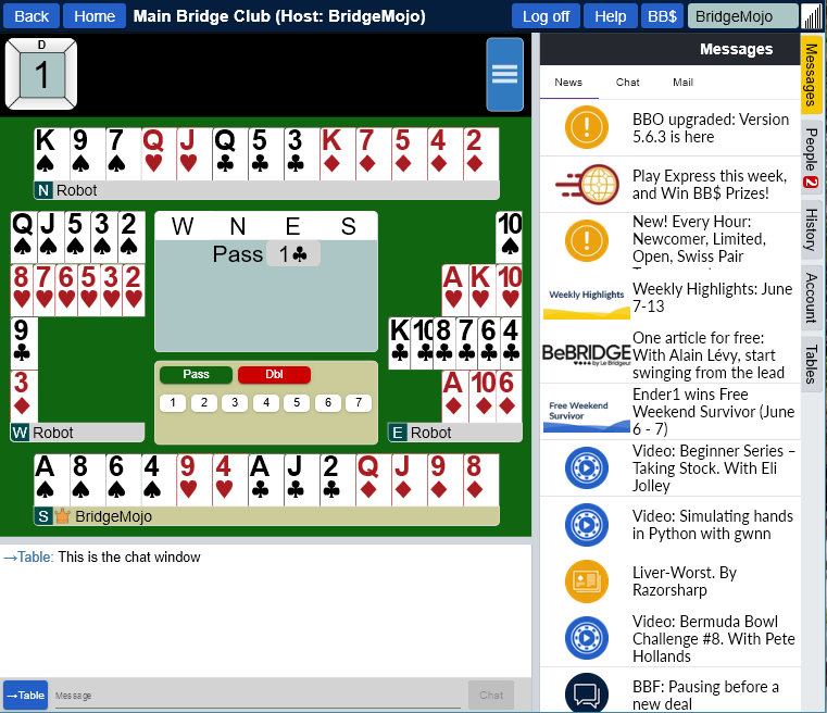 Typical BBO table with split screen mode